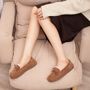 Parfeying Alice Sheepskin Shearling Suede Moccasins in Chestnut 8 NWOB